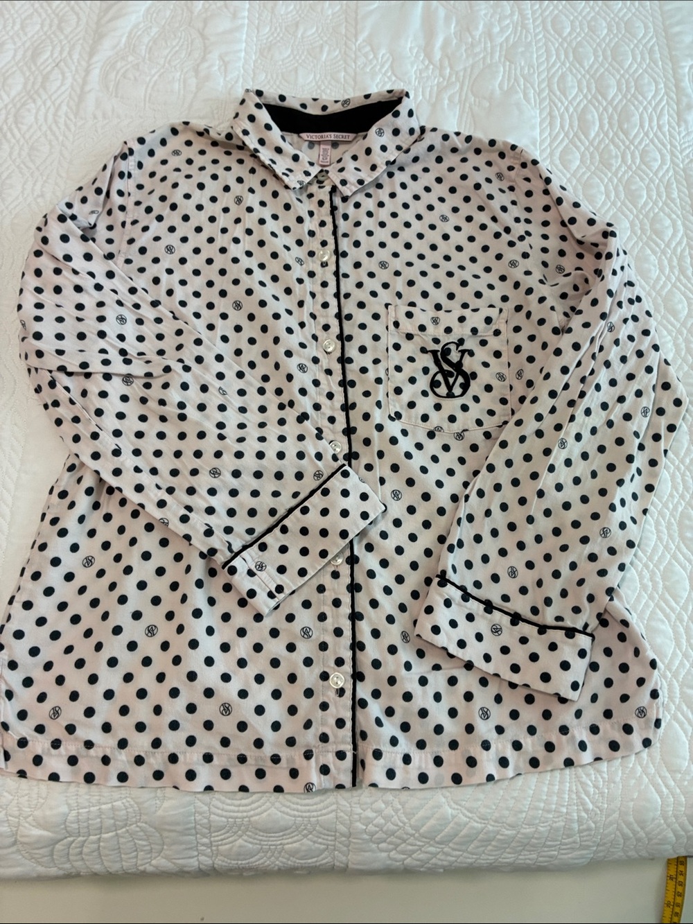Victoria’s Secret Polka Dot Two-Piece Pajama Set with Black Trim - Picture 4 of 8